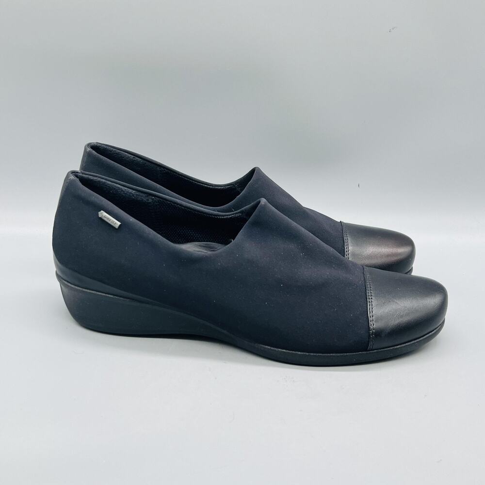 ECCO Shoes Womens 8.5 Black Fabric Slip On Waterproof Loafers Walking Goretex